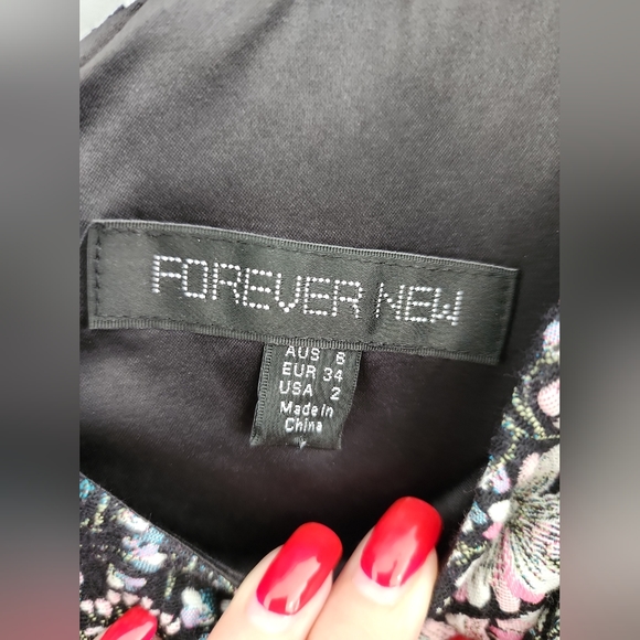 🌷2 for $20 FOREVER NEW Women Short Dress Size 6 Black Floral Sleeveless A line - Picture 4 of 11